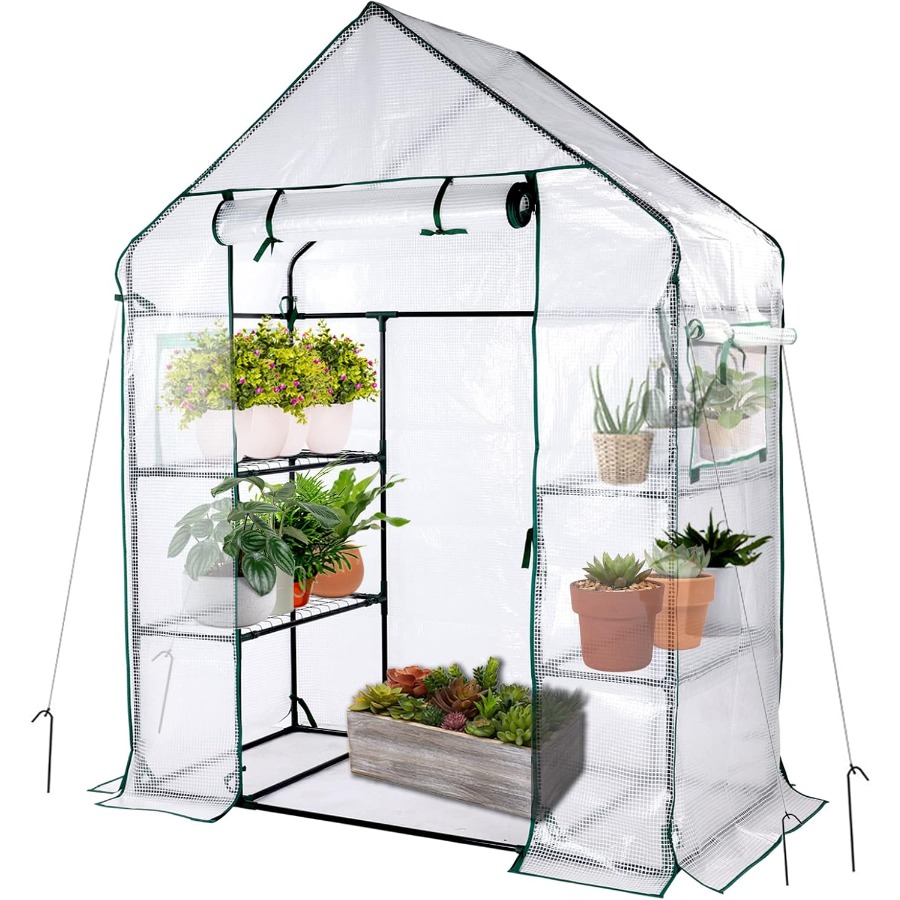 Mini Walk In Greenhouse 3 Tier Shelves - 56x30x76 Mini Walk-in Greenhouse, Portable Plant