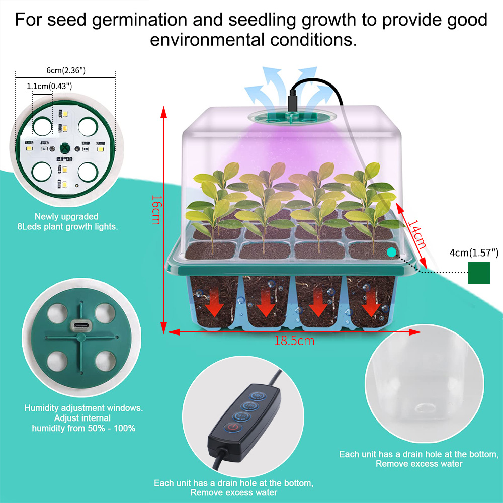 Full Spectrum LED Grow Light N - огляд і ціна Seed Starter Tray Kit With Grow Light
