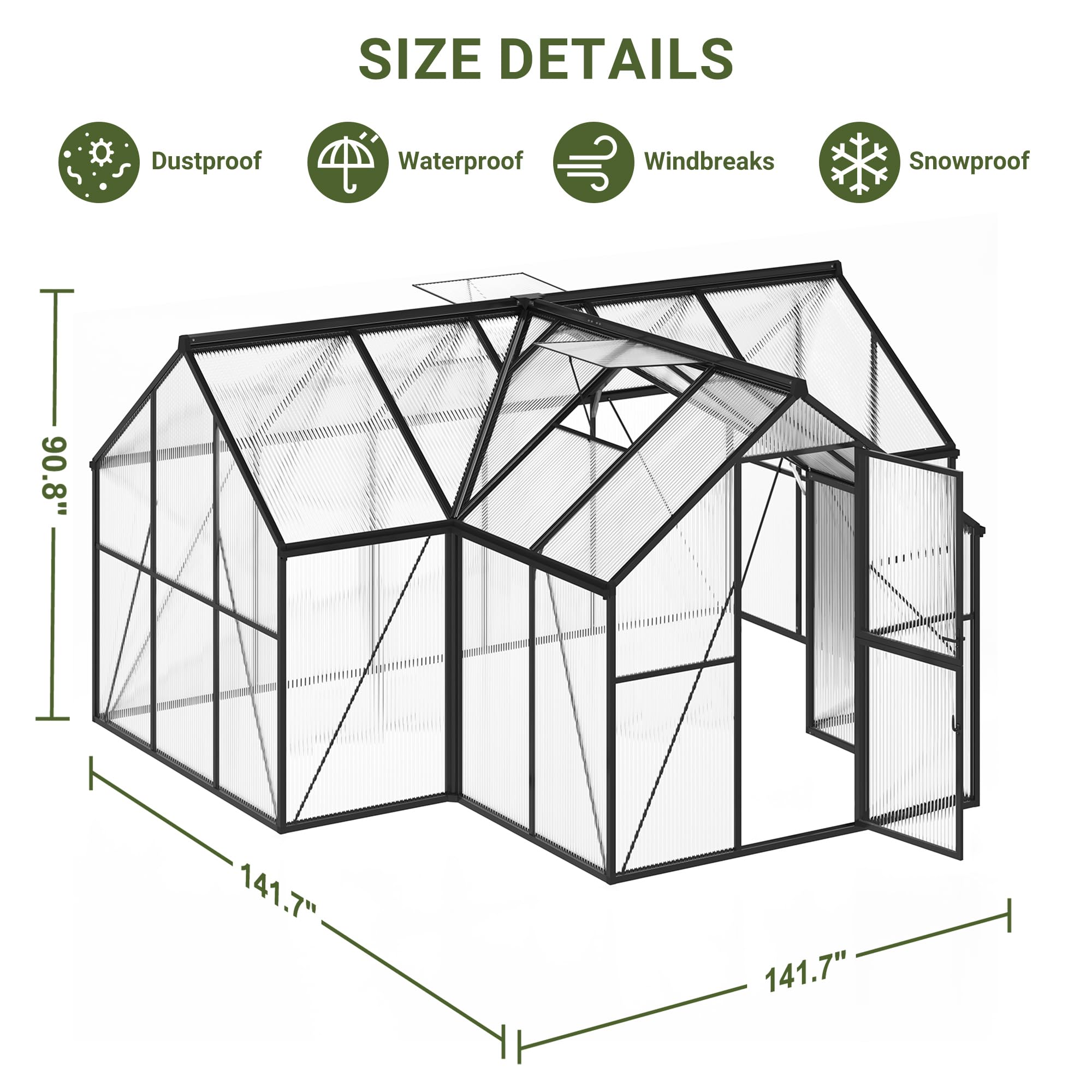 VIWAT T-Shape 12x12FT Polycarb - огляд і ціна Polycarbonate Greenhouse Aluminum Frame
