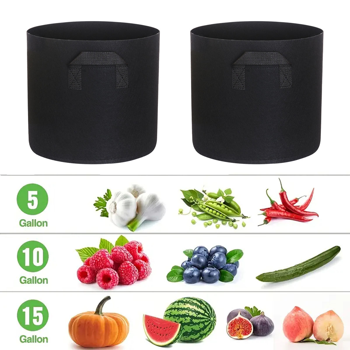 5PCS Felt Grow Bags 5/10/15 Ga - огляд і ціна Plant Nursery Grow Bags Fabric 5 Gallon
