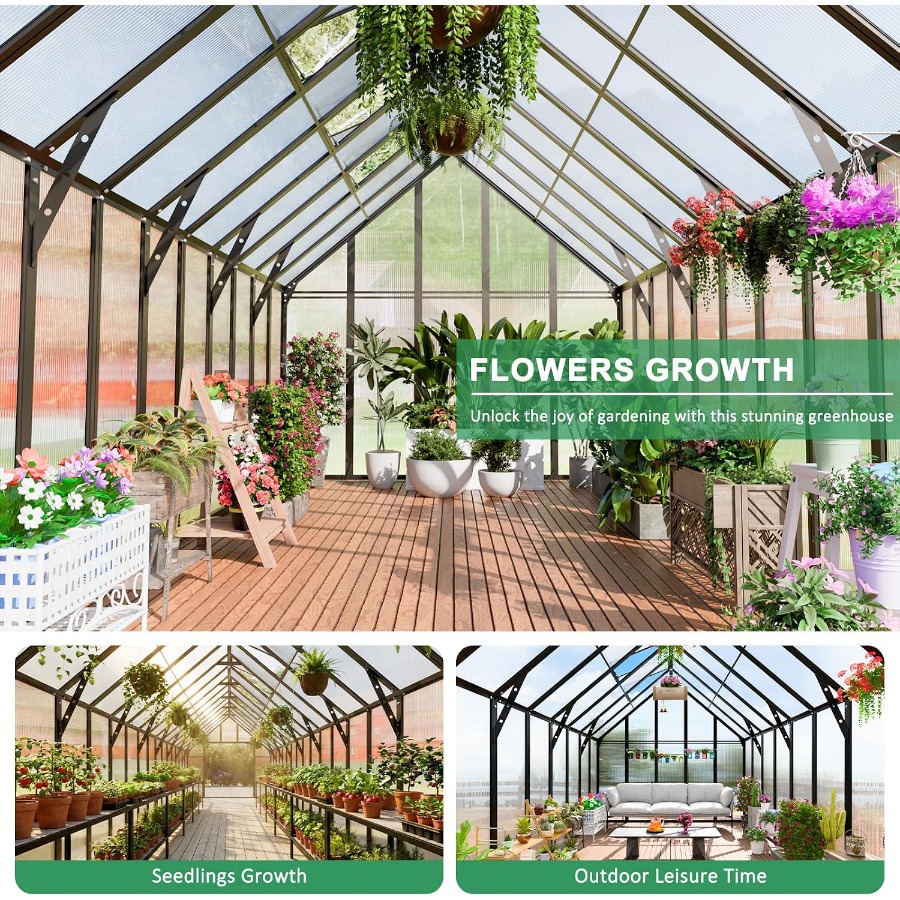 20x10x10 Feet Large Greenhouse - огляд і ціна Polycarbonate Greenhouse Aluminum Frame